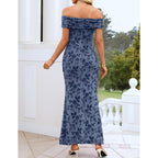 Zesica Women'S Summer Off Shoulder Floral Bodycon Maxi Dress 2026 Ruched Elegant Formal Cocktail Wedding Guest Long Dresses
