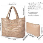 Woven Shoulder Bag For Women, Fashion Top Handle Soft Vegan Leather Shopper