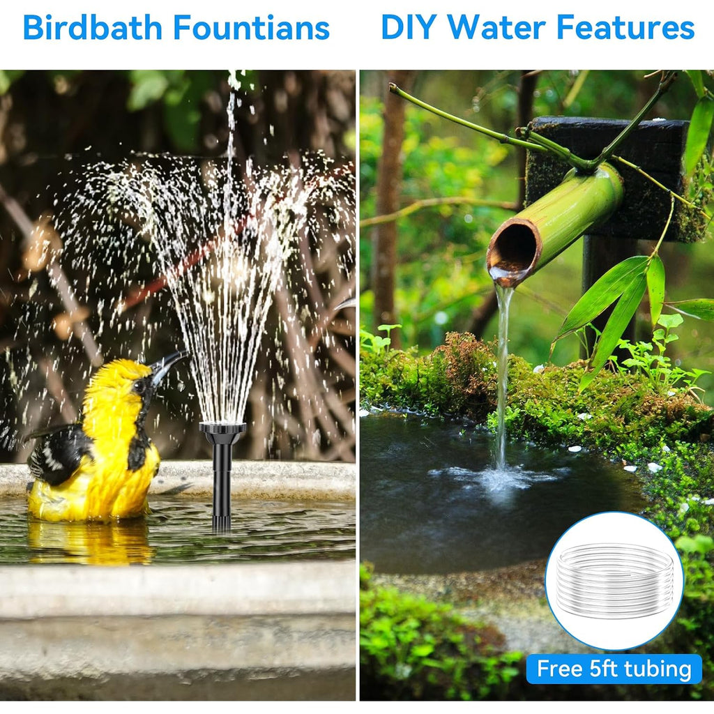 6.5W Solar Fountain Pump For Bird Bath Built-In 3000Mah Battery Backup, Diy Solar Water Fountain With Double-Layer Nozzles & Dry-Run Protection 5Ft Tubing For Ponds, Bird Bath, Water Features