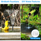 6.5W Solar Fountain Pump For Bird Bath Built-In 3000Mah Battery Backup, Diy Solar Water Fountain With Double-Layer Nozzles & Dry-Run Protection 5Ft Tubing For Ponds, Bird Bath, Water Features