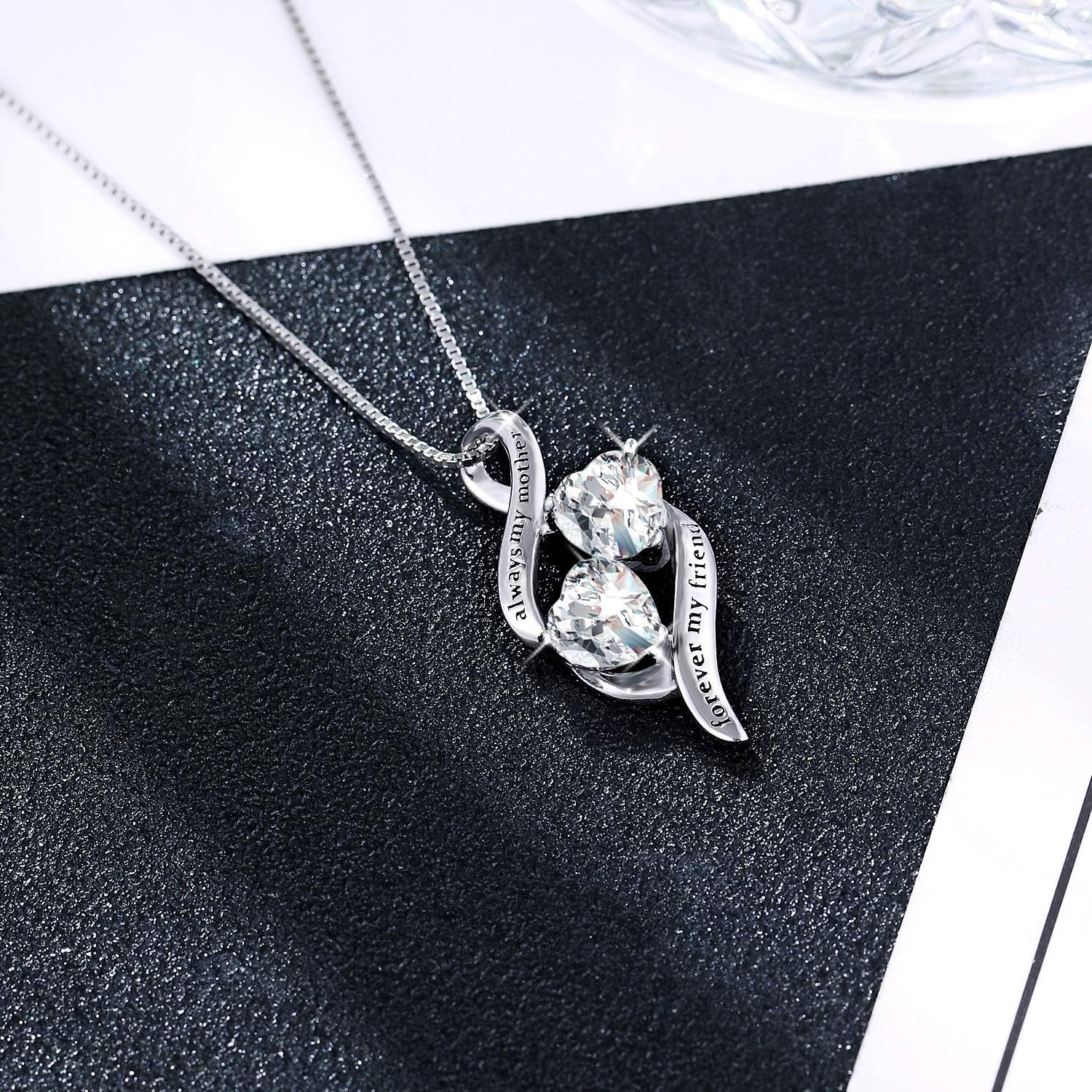 Mothers Birthday Gifts 925 Sterling Silver Always My Mother Forever My Friend Mother Son Love Heart Pendant Necklace,Mom Daughter Jewelry Gifts
