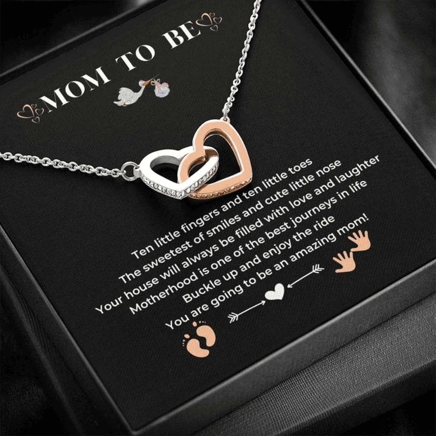 Mom to Be Gift - Sterling Silver S925 Interlock Heart Necklace with a Message Card Pregnancy Gifts for First Time Moms Expecting Women Pregnant Wife Mother's Day Christmas Birthday