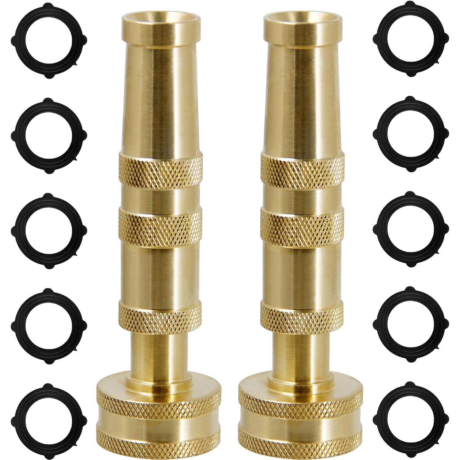 Triumpeek Solid Brass Hose Nozzle, 2 Pack 4" Heavy Duty Brass Garden Hose Nozzle With 10 Rubber Washers
