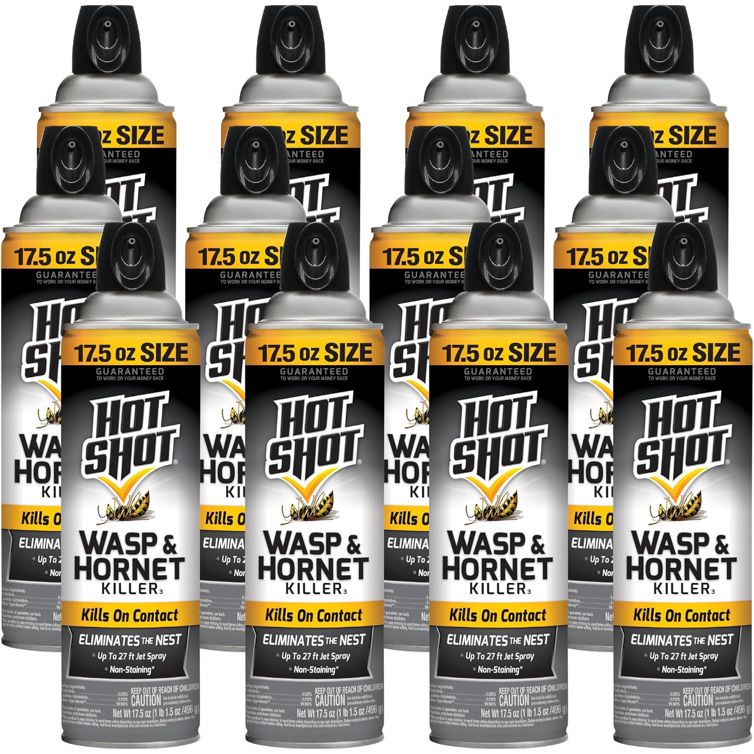Hot Shot Wasp And Hornet Killer 17.5 Ounces, Bonus Size, Up To 27-Foot Jet Spray, 12 Pack, Black