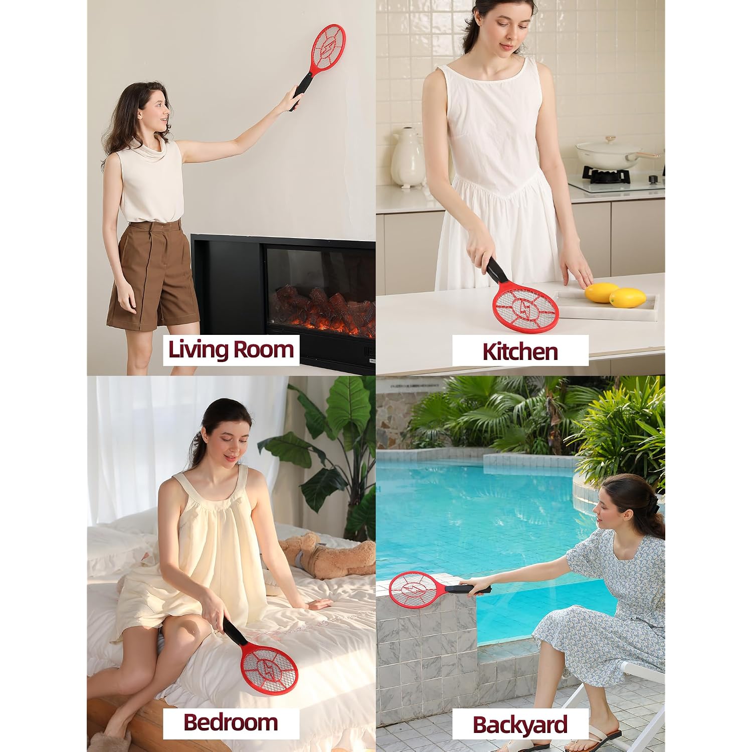 Electric Fly Swatter 2 Pack (Red & Blue), Battery Powered Bug Zapper Racket For Mosquitoes & Flies, Safe Protective Mesh, Indoor & Outdoor Use, Batteries Not Included