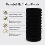 Kitsch Nylon Hair Ties No Damage - Stretchable Hair Bands For Strong All-Day Hold, Ponytail Holders | Hair Accessories For Girls - Black, 12 Pcs