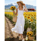 Zesica Women'S 2026 Summer Boho Spaghetti Strap Square Neck Solid Color Ruffle A Line Beach Long Maxi Dress