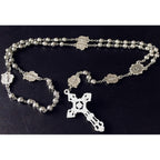 elegantmedical HANDMADE Silver rose beads Catholic 5 DECADE Rosary case Cross Gift Box Italy crucifix cross
