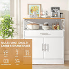 Shintenchi Kitchen Buffet Cabinet With Adjustable Shelf, Modern Kitchen Storage Cabinet,Farmhouse Coffee Bar Cabinet（White）