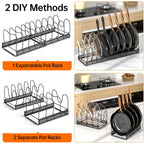 Mudeela Pots And Pans Organizer Rack For Under Cabinet, Expandable 11.81''-22.85'' Pot Lid Kitchen Cabinet Organizer Holder With 10 Adjustable Compartment Cutting Board Organizer For Pan Lid, Bakeware
