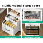 Coleshome L Shaped Computer Desk With 6 Fabric Drawers & Power Outlet, 55 Inch Corner Desk With Reversible Storage Shelf & File Drawer, Home Office Desk, White