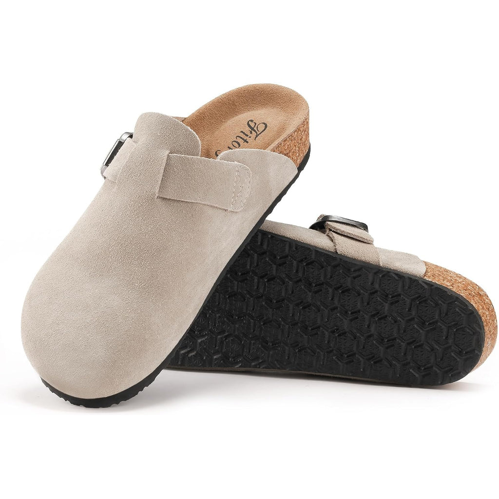 Fitory Womens Clogs Slip-On Potato Shoes Leather Mules With Suede Cork Footbed Size 6-11