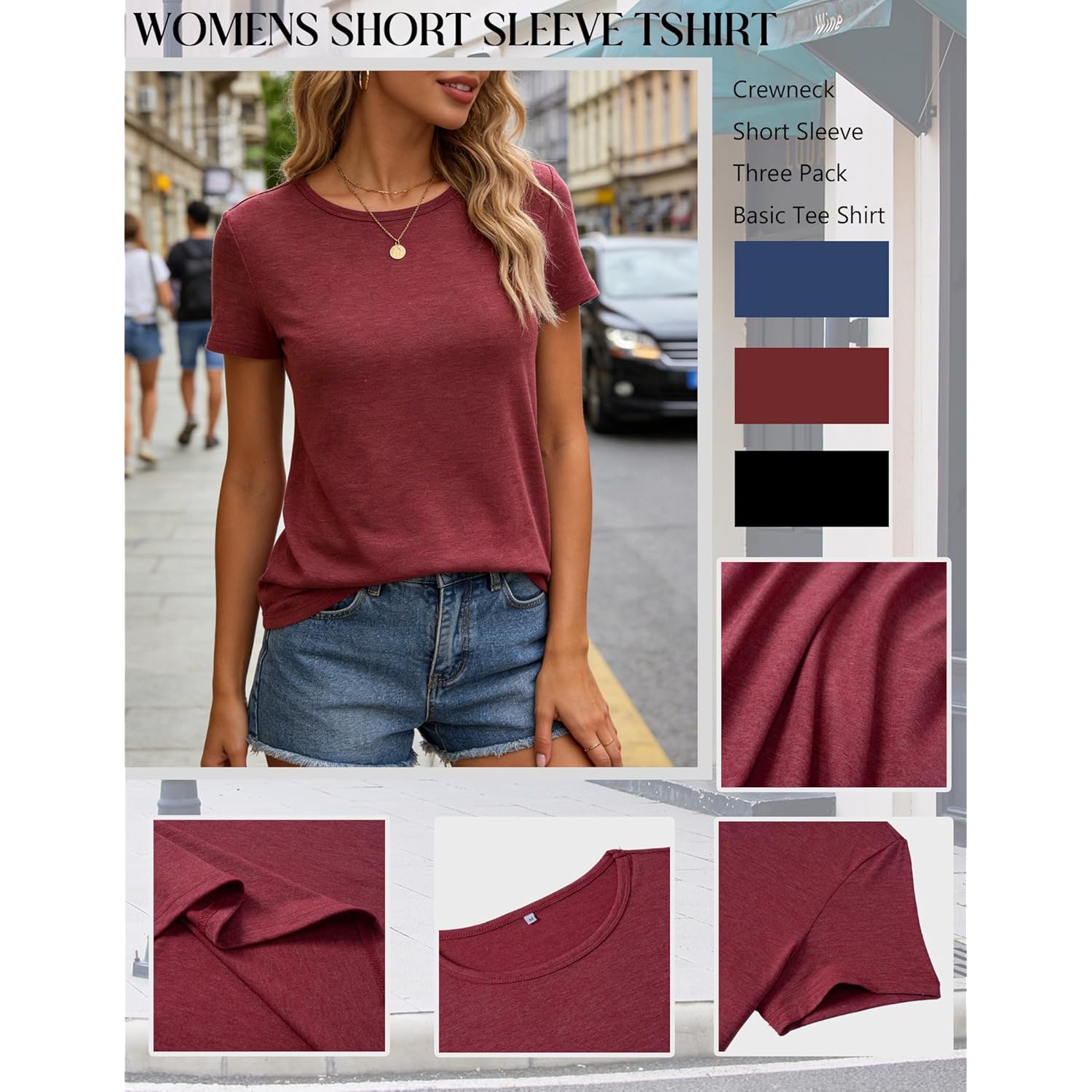 Womens 3 Pack Tshirts for Women Short Sleeve Shirt Crewneck Basic Tee Summer Tops Lightweight Plain Workout Clothes