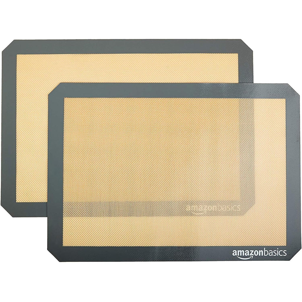 Amazon Basics Silicone Rectangular Baking Mat, Non-Stick, Reusable, Dishwasher Safe, Food Safe, Heat Resistant, 16.5" X 11.6", Beige/Gray, 2-Pack