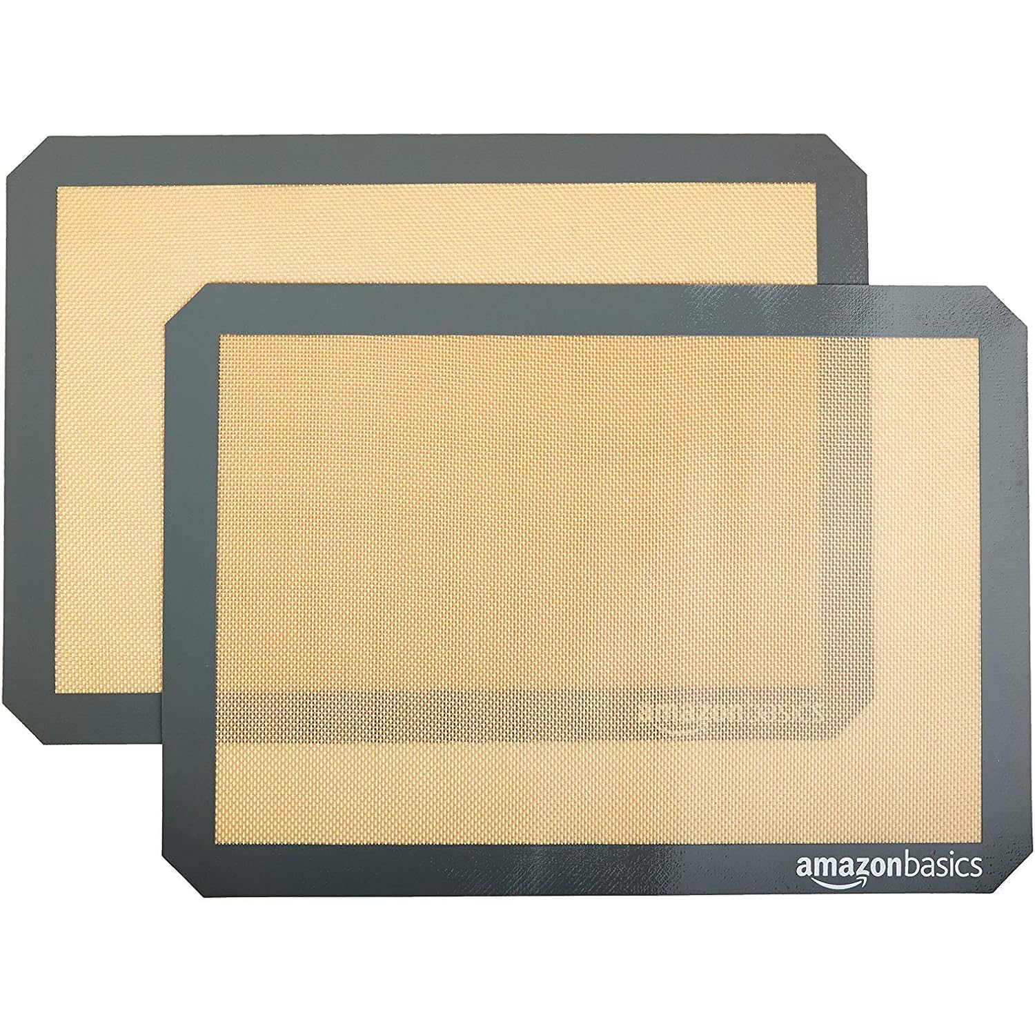 Amazon Basics Silicone Rectangular Baking Mat, Non-Stick, Reusable, Dishwasher Safe, Food Safe, Heat Resistant, 16.5" X 11.6", Beige/Gray, 2-Pack