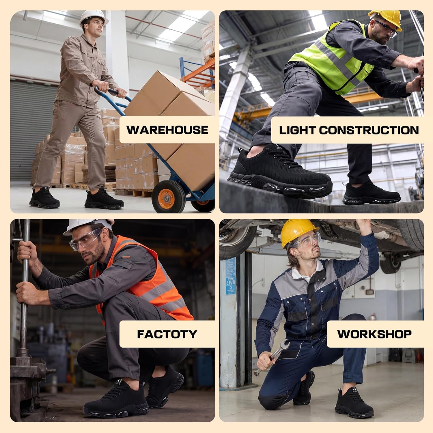 Steel Toe Shoes For Men Lightweight Safety Work Shoes With Kevlar Puncture Resistant Midsole Comfortable Low Top Work Shoes For Warehouse Factory Light Construction