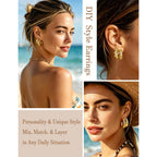 16 Pairs Starfish Chunky Gold Hoop Earrings Set for Women, Beach Shell Style Stack Statement Earrings, Hypoallergenic Lightweight Gold Plated Trendy Summer Jewelry Gift