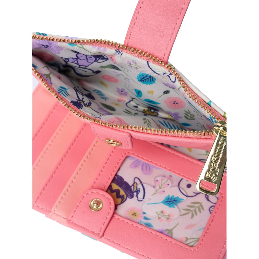 Loungefly Peanuts Snoopy Wallet Flap Snap Clutch Women Woodstock Floral Print Vegan Leather