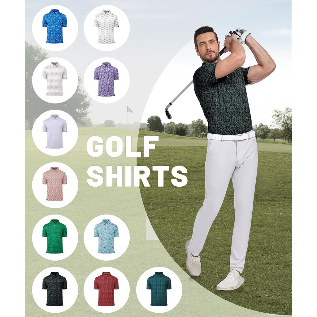 Zity Mens Print Polo Shirts Short Sleeve Moisture Wicking Shirts For Men Golf Tennis Daily Casual Collared T-Shirt