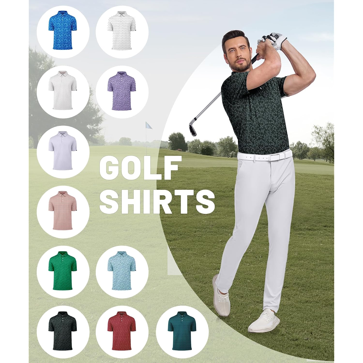 Zity Mens Print Polo Shirts Short Sleeve Moisture Wicking Shirts For Men Golf Tennis Daily Casual Collared T-Shirt