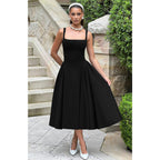 Memoriesea Women'S Elegant Square Neck Swing A Line Wedding Evening Party Midi Dress