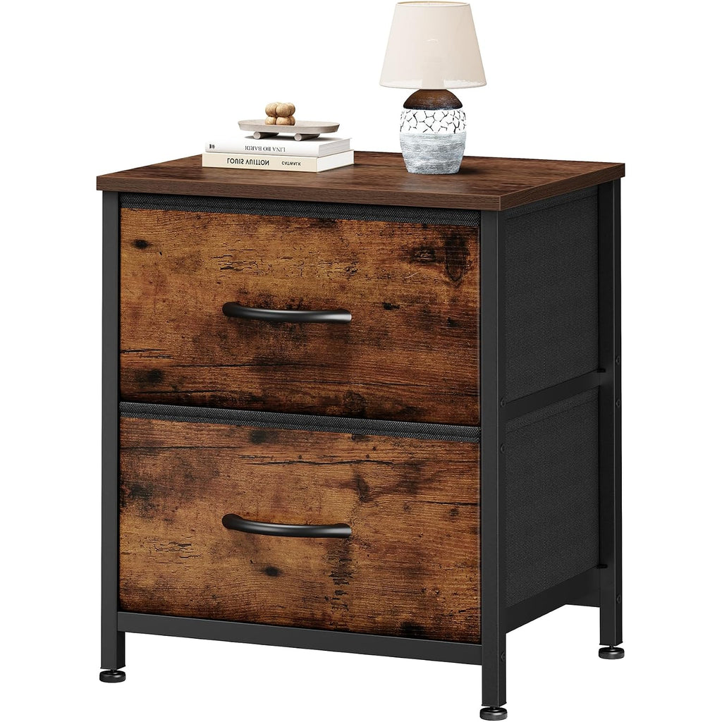 Sweetcrispy Nightstand Set Of 2 With 2 Storage Drawers, Small Bedside Table | Storage Organizer For Bedroom, Nightstand With Wooden Top, Fabric Cabinet, End Table Furniture, Dresser For Closet