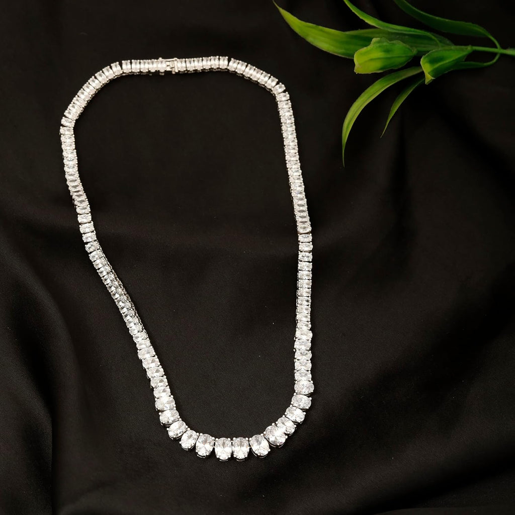 14K White Gold Lab Grown Diamond Tennis Necklace, 5.15 Carats, VS1 Clarity, E-F Color, Oval Cut 4 Prongs Fine Jewelry for Gifts