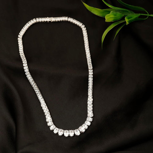 14K White Gold Lab Grown Diamond Tennis Necklace, 5.15 Carats, VS1 Clarity, E-F Color, Oval Cut 4 Prongs Fine Jewelry for Gifts