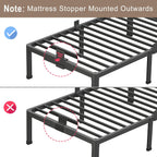 14 Inch Metal Queen Bed Frame With Rounded Corner And Headboard Hole Mattress Retainers 3500Lbs Heavy Duty Steel Slats No Box Spring Needed Platform Noise-Free Easy Assembly