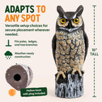Dalen Lifelike Great Horned Owl Decoy Bird Repellent - 16In Hand-Painted Scarecrow For Gardens & Rooftops, Owl Bird Deterrent, Fixed-Head Design, Fill Base With Sand/Gravel Only - Multicolor