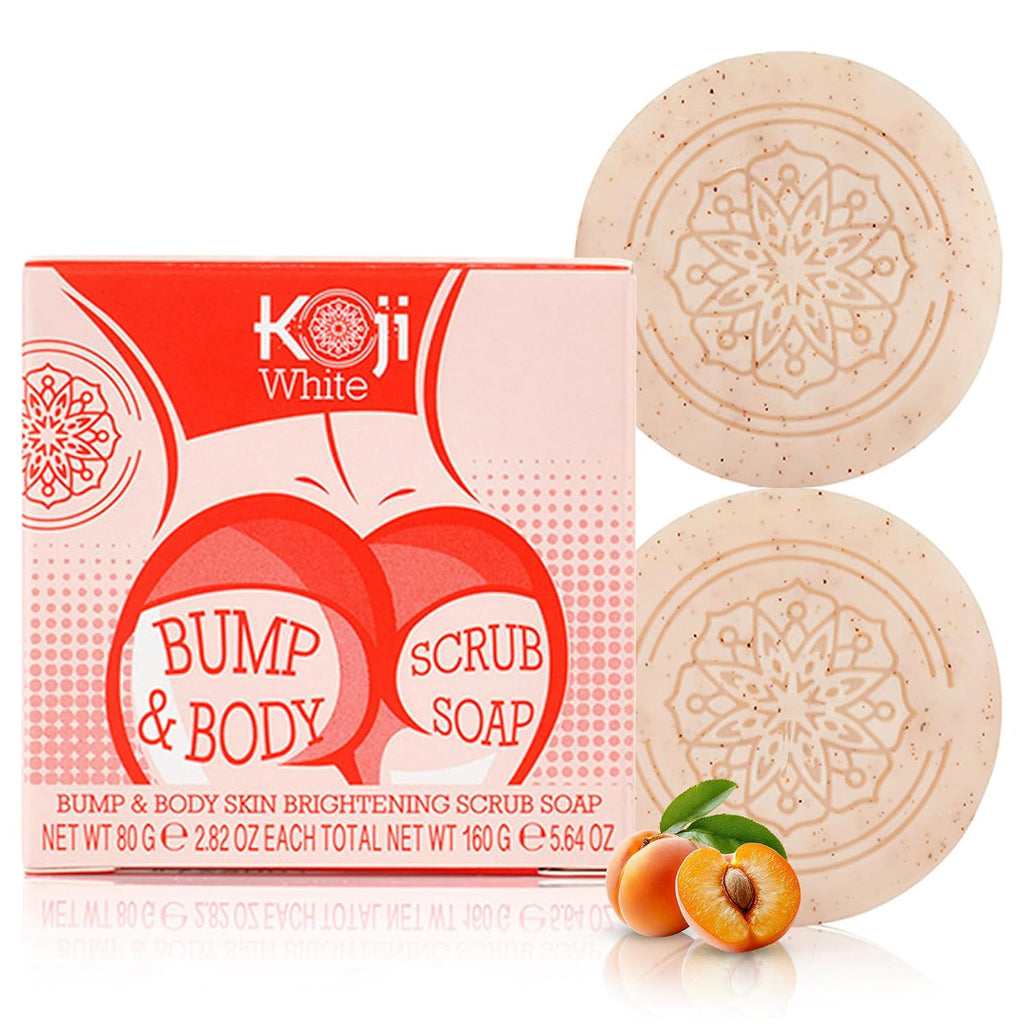 Koji White Kojic Acid Bump Eraser Body Scrub Soap For Exfoliation Butt, Elbow, Underarm With Glutathione, Coenzyme Q10, Skin Brightening For Fade Dark Spots, Fine Lines And Wrinkles, 2.82 Oz (2 Bars)