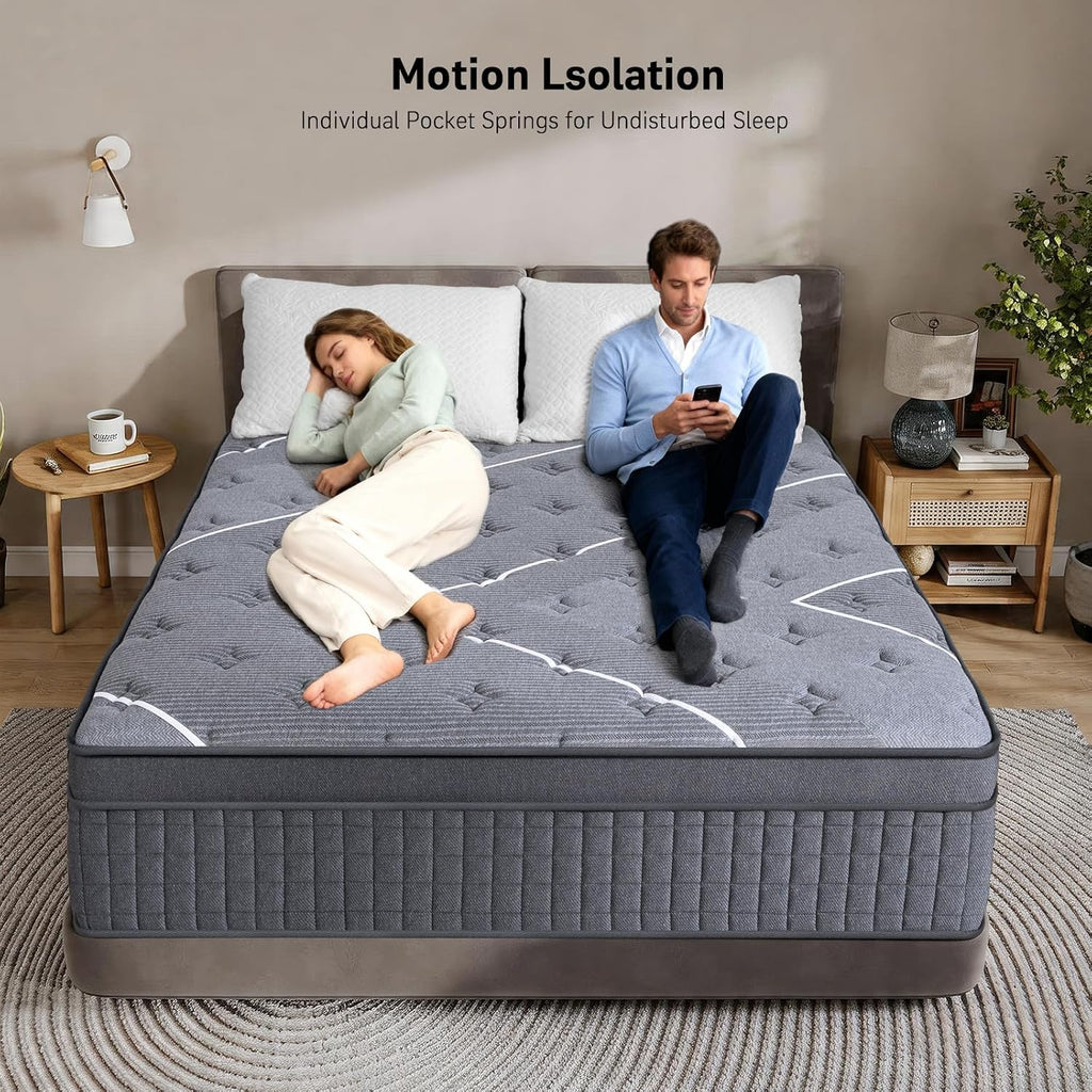 Queen Mattress, 12 Inch Queen Size Mattresses In A Box,Hotel-Level Luxury Upgraded Cooling Gel Memory Foam Upgraded Pocket Springs, Relieve Back Waist Pain, Zoned Support Medium Firm,365-Night Trial
