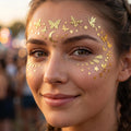 Zonon 20 Sheets Gold Glitter Freckles Face Tattoo Sparkle Face Makeup Patches Metallic Tattoo Sticker Waterproof Temporary Body Tattoos Stickers For Women Makeup Country Concert Music Festival