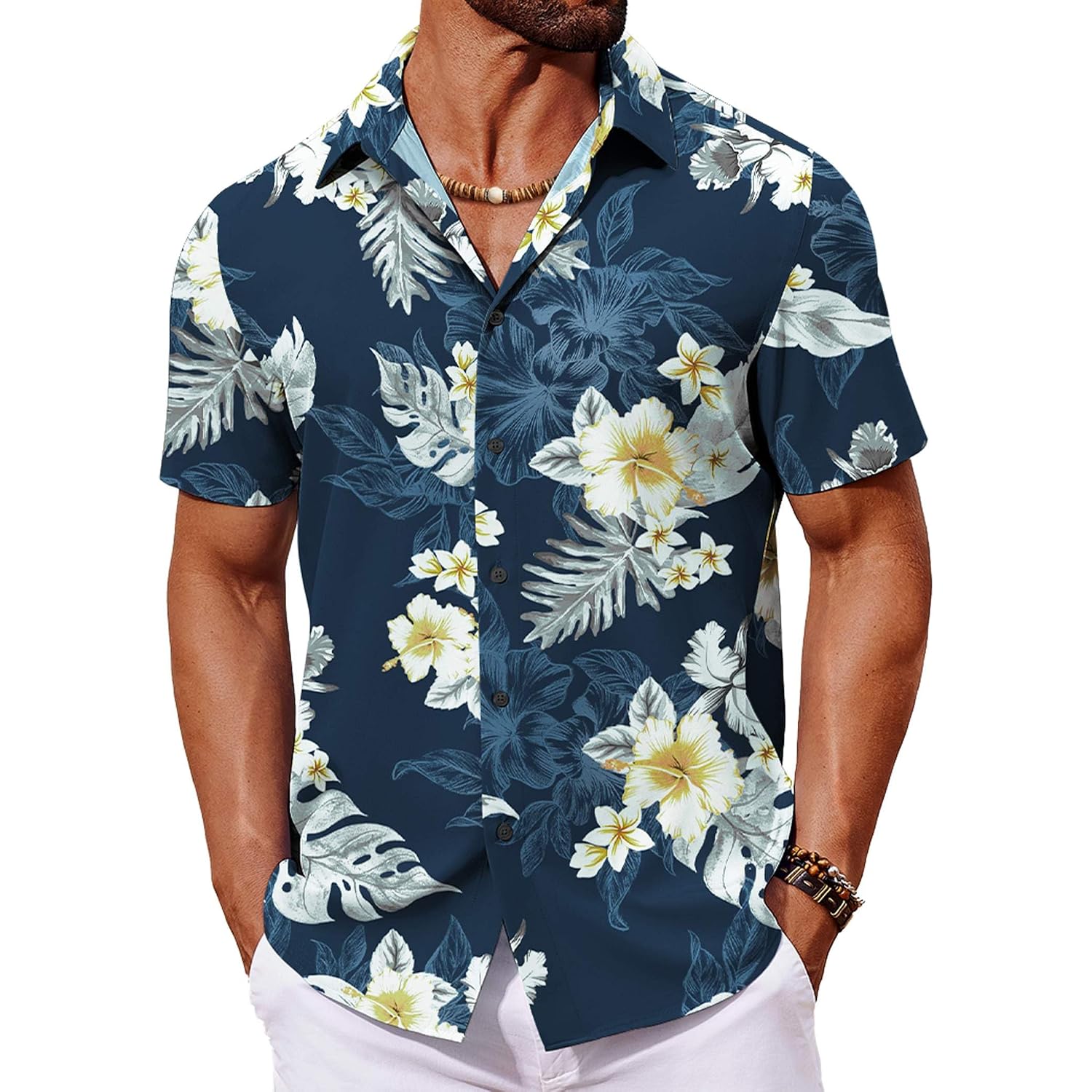 Coofandy Mens Hawaiian Shirt Short Sleeve Button Down Shirts Tropical Floral Summer Beach Shirts