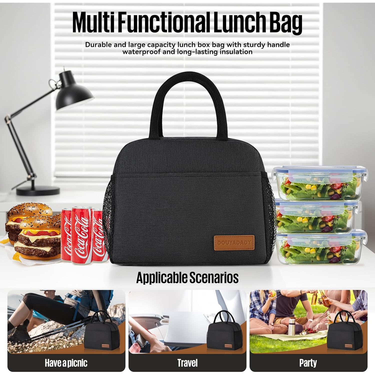 douyadady Lunch Bag Women/Men Lunch Box Women/Men (black)