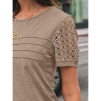 Women's Short Sleeve Shirts Dressy Lace Summer Tops 2026 Spring Trendy Casual T-Shirts Cute Work Outfits Blouses