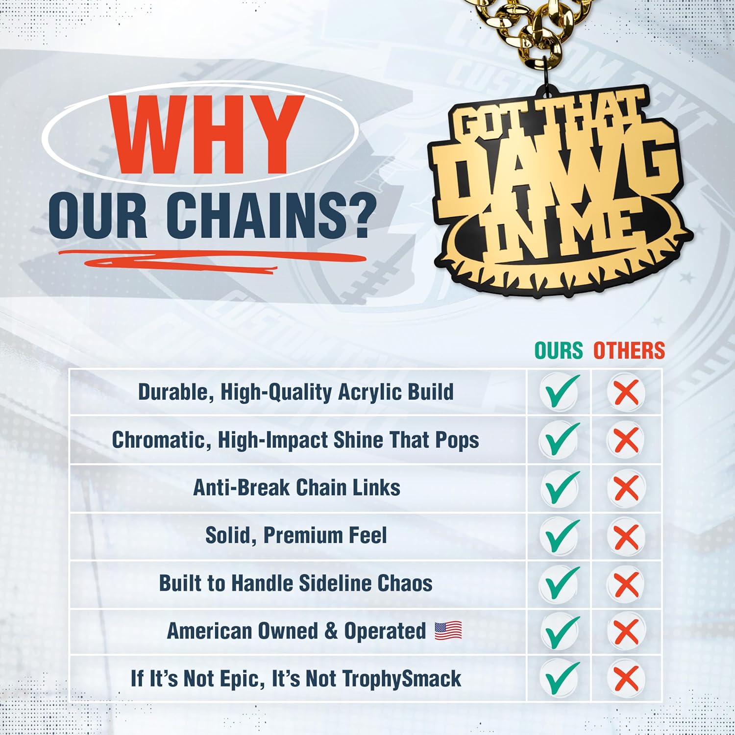 TrophySmack 'Got That Dawg In Me' Turnover Chain - Chrome Gold & Black Acrylic