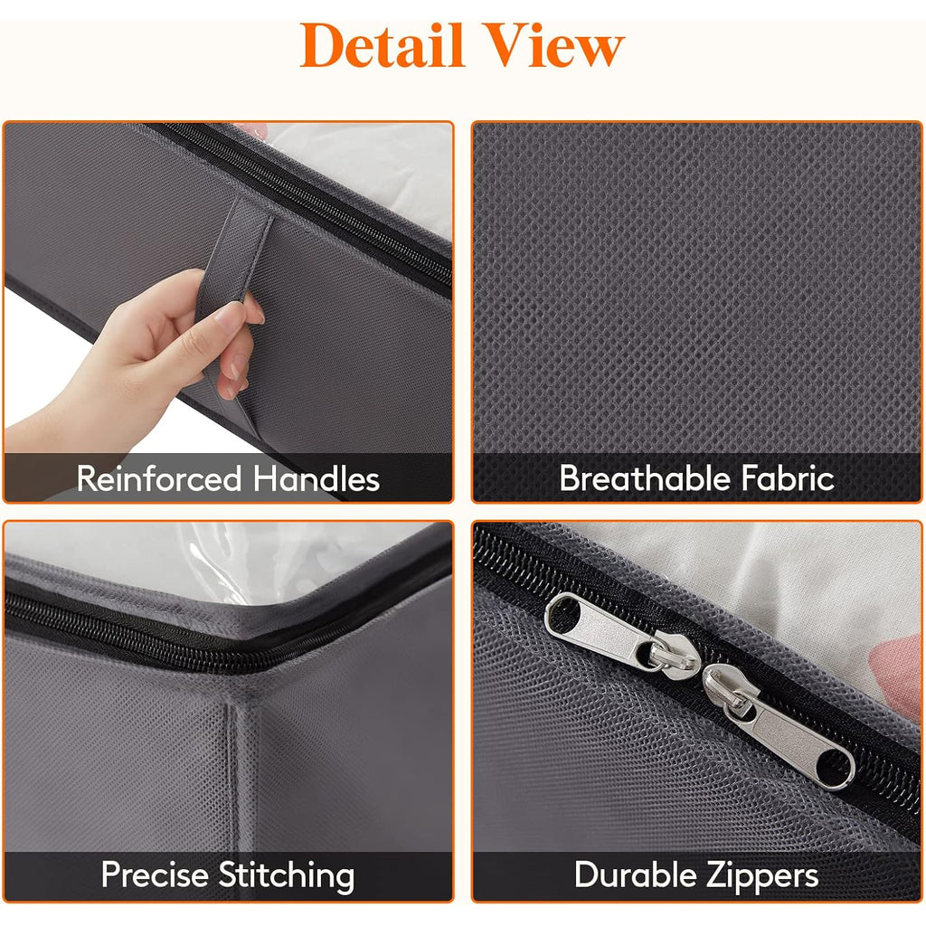 Lifewit 95L 4 Pack Under Bed Storage Containers, Large Capacity Blanket Storage Bags With Reinforced Handle, Organization And Storage For Comforters, Sheets, Clothes, Bedroom, College Dorm, Grey