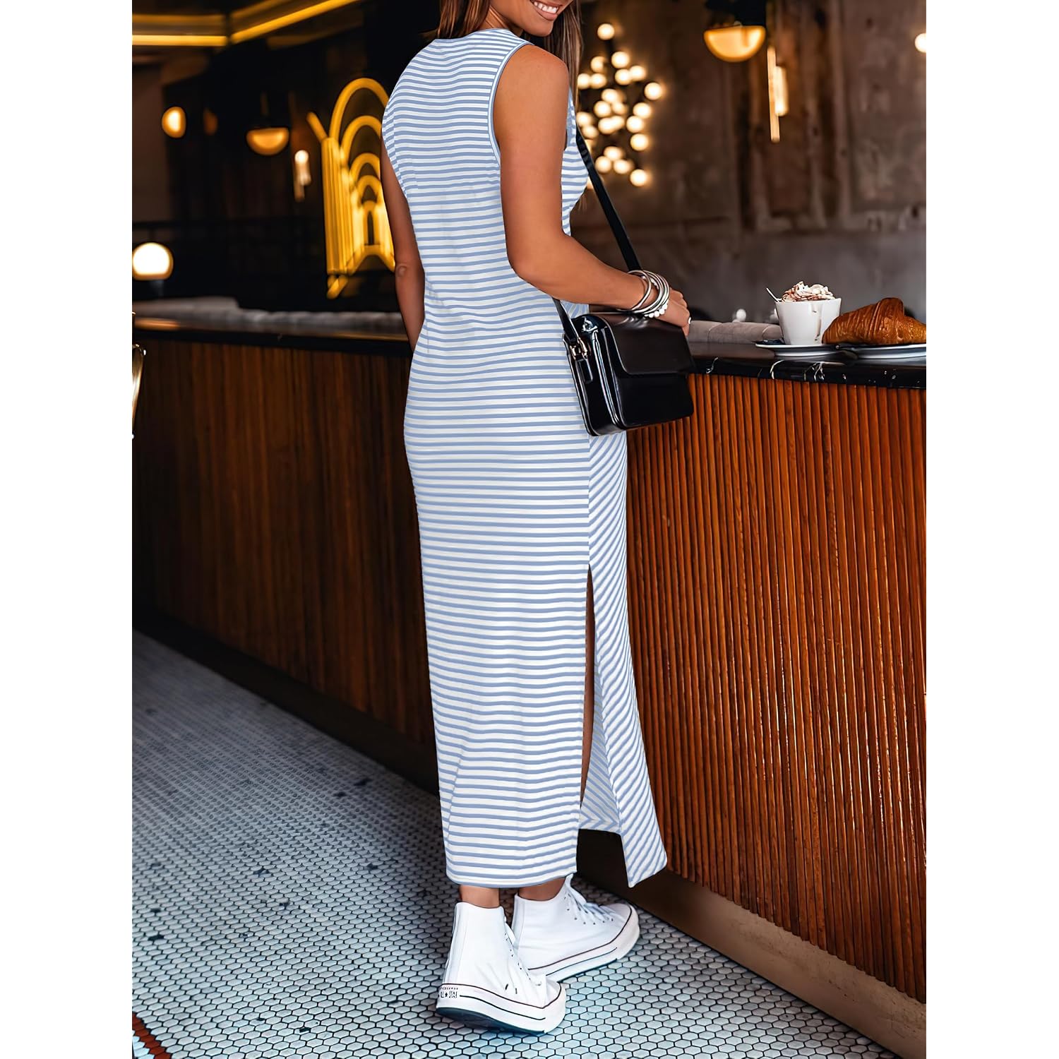 Anrabess Womens Summer Casual Sleeveless T Shirt Midi Dress Slim Fit Tie Waist Split Tank Long Dresses 2026 Vacation Sundress