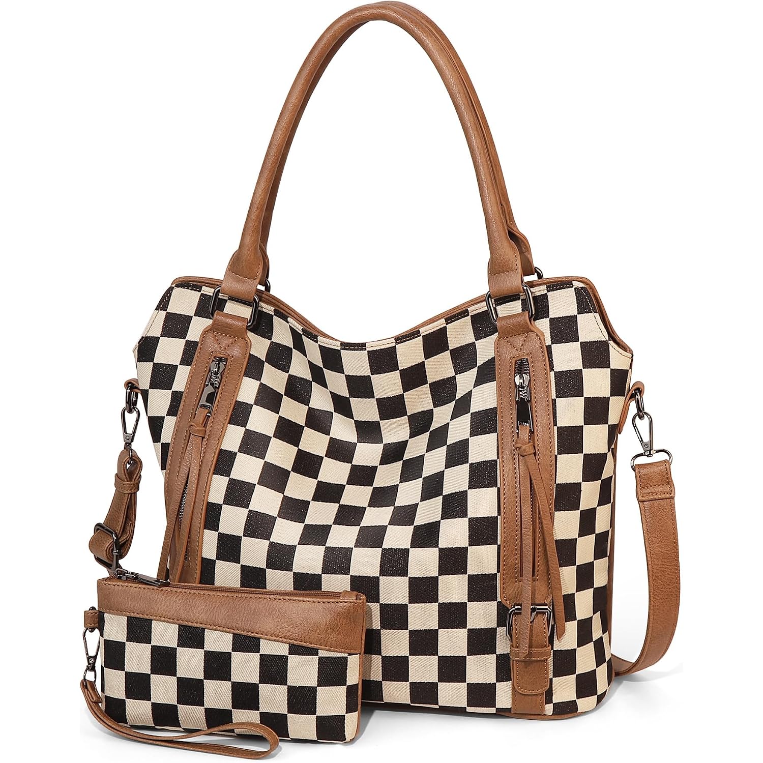 Checkered Tote Bag Large Checkered Purses For Women Plaid Hobo Shoulder Bag Multiple Pockets Tote Handbags