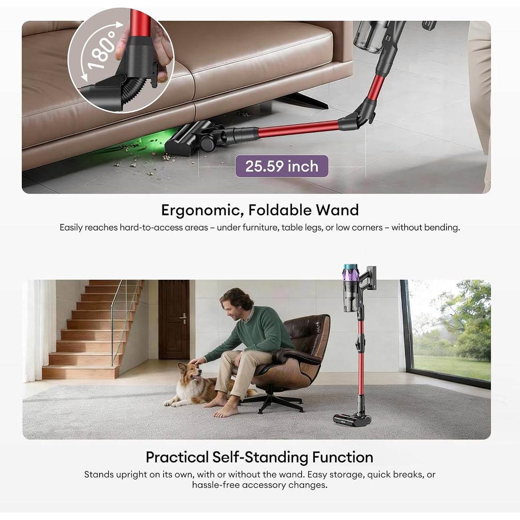 Ultenic Cordless Vacuum Cleaner, 55Kpa/650W/80Mins, Cordless Stick Vacuum With 180°Bendable Wand, Touch Screen, Anti-Tangle Brush, Self-Standing, Vacuum Cleaners For Home/Floor/Pet Hair/Carpets