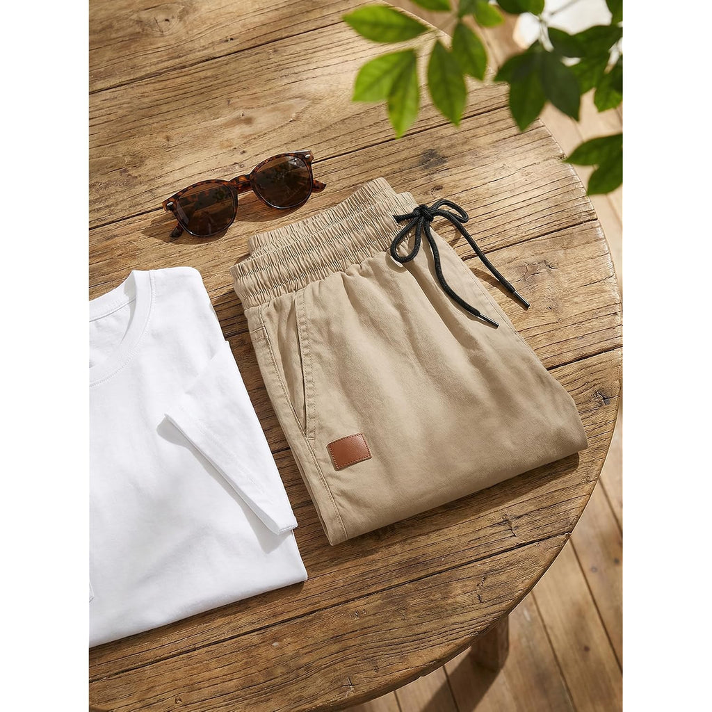 Jmierr Mens Cotton Stretch Shorts Casual Drawstring Twill Chino Shorts | Drawstring Waist, Phone Pockets, Golf, Summer Beach Cruise Outfits, Machine Wash