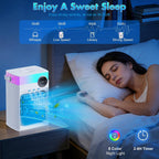 Portable Air Conditioners, Mini Portable Ac Unit For Bedroom, 1200Ml Small Cooling Fan With Remote, 3 Mist, 3 Speed, 8 Light, 2-8H Timer Personal Cooler Fans For Office Camping Car Desk(White)