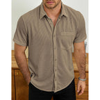 Vatpave Mens Casual Waffle Shirt Short Sleeve Button Down Summer Shirts Loose Fit Beach Shirts