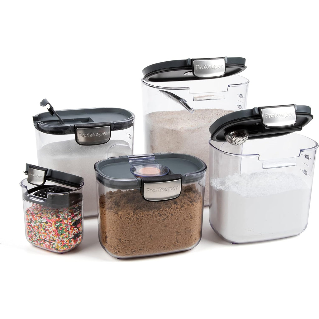 Prokeeper+ Airtight Food Storage Container Set – Clear Plastic Flour And Sugar Canister Set With Magnetic Accessories For Kitchen Organization (Grey, 9-Piece)