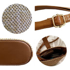 Women Straw Crossbody Bag Beach Handmade Rattan Shoulder Bags Hand Woven Leather Straps Straw Clutch Purse Vacation