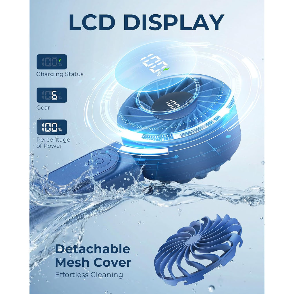 Handheld Fan, Portable Fan, 4000Mah Rechargeable Personal Fan, 180° Foldable Mini Desk Fan With 6 Wind Speed, Lcd Digital Display, Lanyard As Neck Fan, Ultra Quiet, Pocket Size For Indoor Outdoor