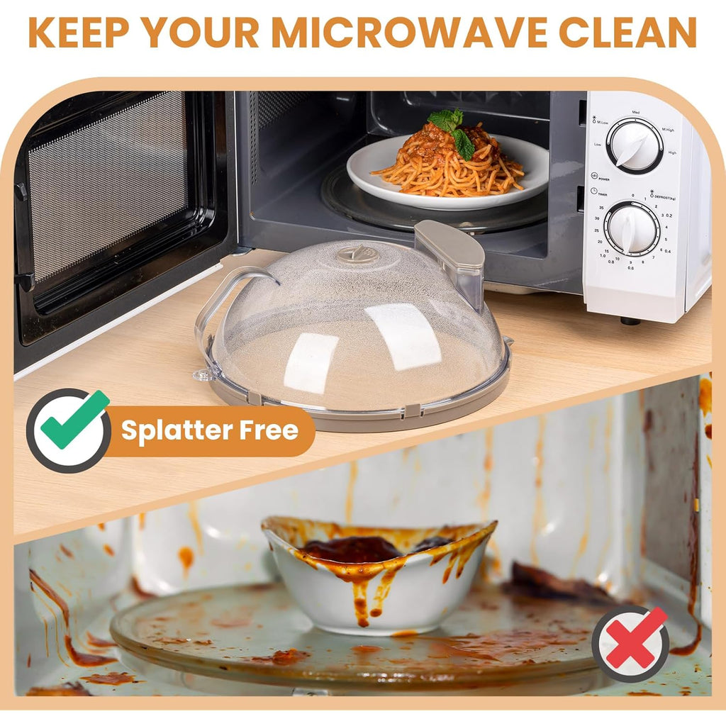 Microwave Splatter Cover for Food, Upgraded Microwave Cover with Water Steamer, Integrated Handle, Plate Covers, Splatter Guard, Cookware Lid, House Essentials for Gift, 10 Inch