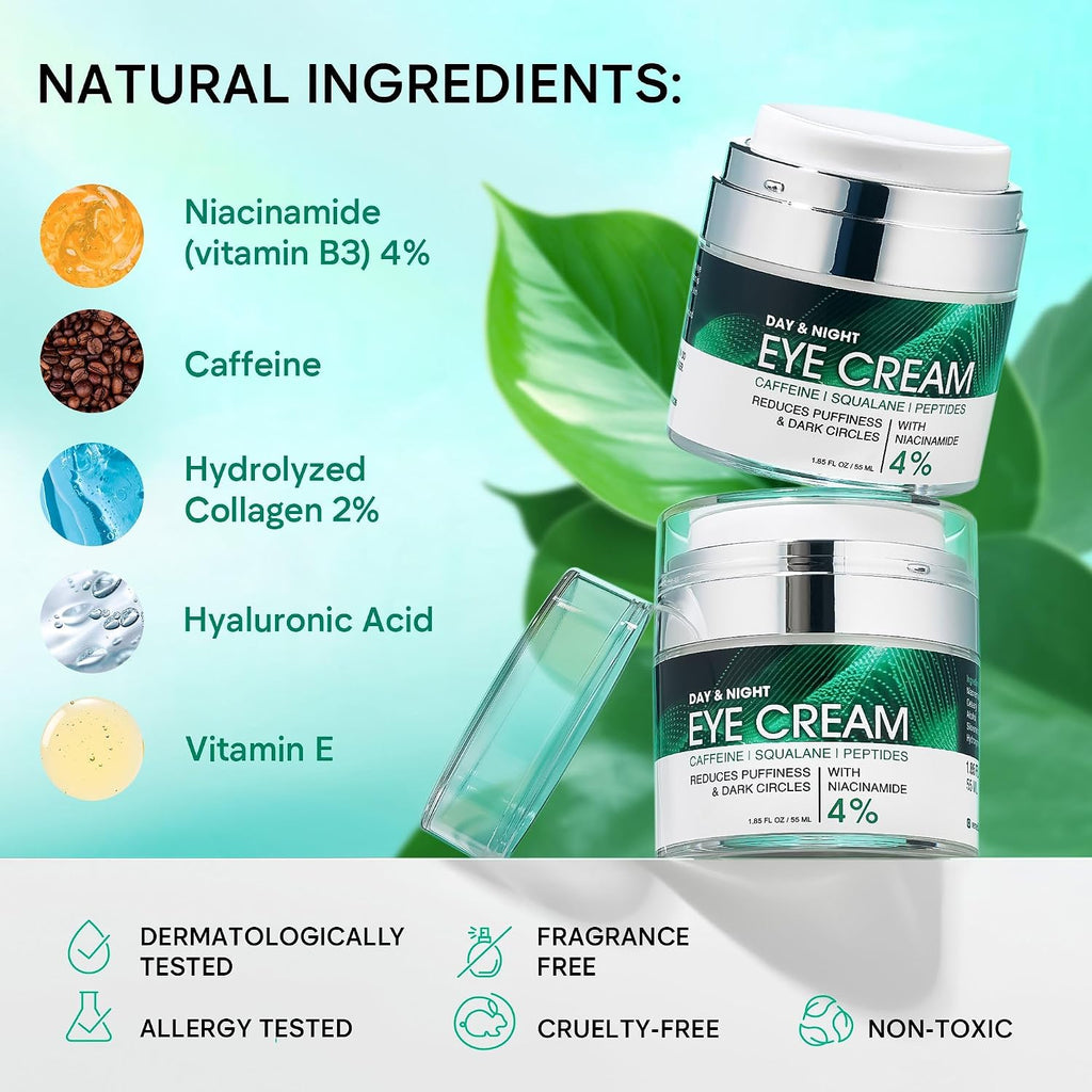 Under Eye Cream For Dark Circles And Puffiness - Anti-Aging Caffeine Eye Cream Serum For Wrinkles With Retinol, Collagen, Peptides & Niacinamide - Mature & Older Skin - 1.85 Oz