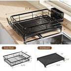 Simple Trending Dish Drying Rack For Kitchen Counter, Stainless Steel Dish Rack, Large Dish Drainer Organizer With Cutlery Holder & Cup Holders, Black
